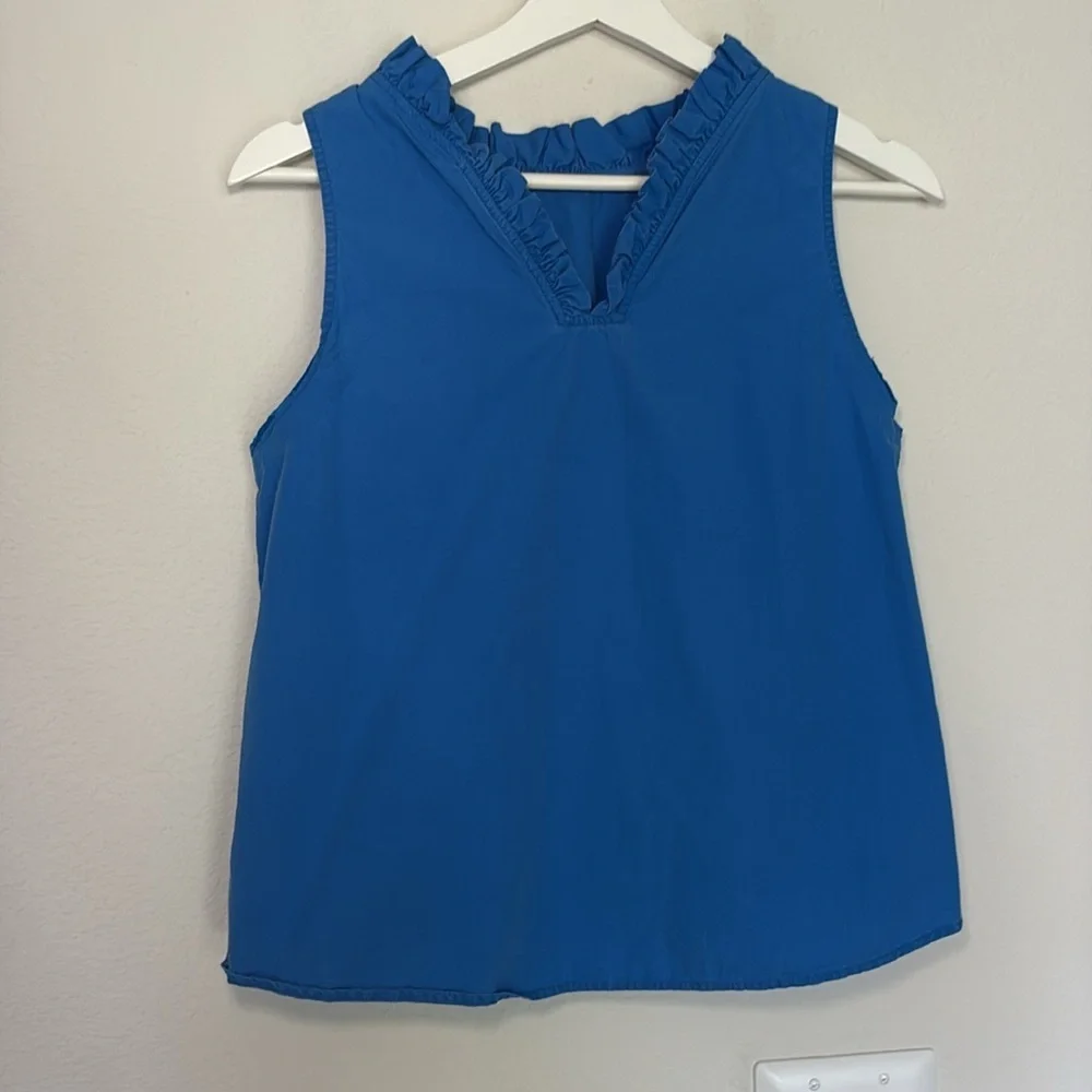 HD in Paris Blue Sleeveless Ruffle Neck Blouse Top size 0 - Picture 5 of 5
